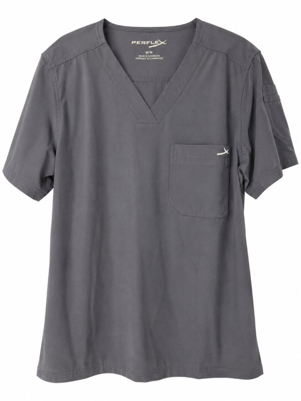 Perflex Women's Scrub Top Size M Grey Stretch V Neck Medical Uniform Nursing